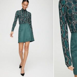 NWOT Aritzia Babaton modern mini A-Line skirt teal suede | 6